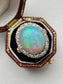 Antique 14K Yellow Gold 4.96 CTW Opal Diamond Halo Ring