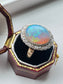 Antique 14K Yellow Gold 4.96 CTW Opal Diamond Halo Ring