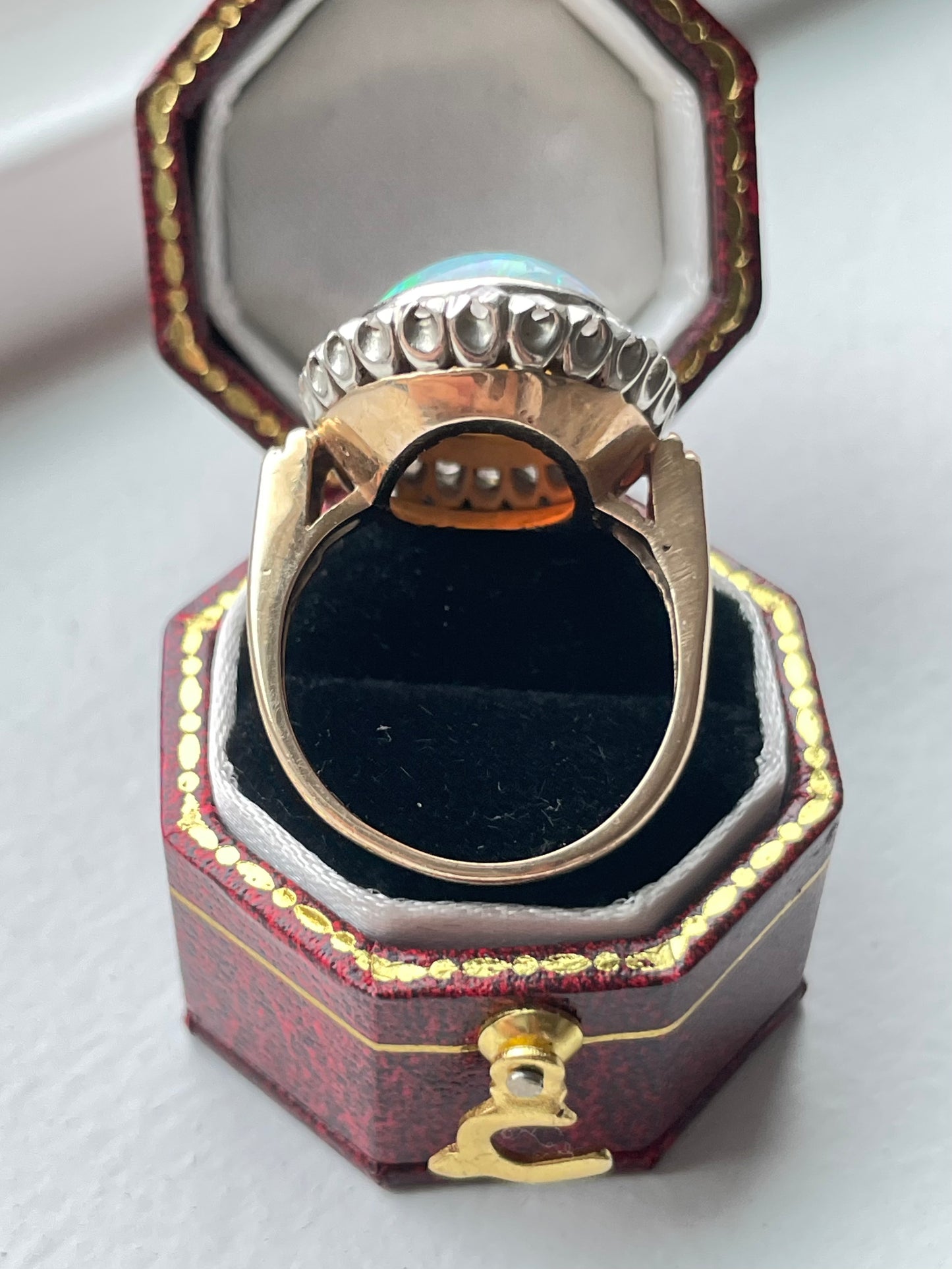 Antique 14K Yellow Gold 4.96 CTW Opal Diamond Halo Ring