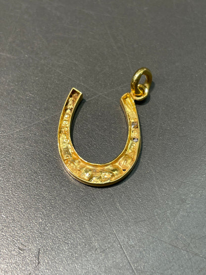 Antique 14K Yellow Gold Rose Cut Diamond Horse Shoe Pendant