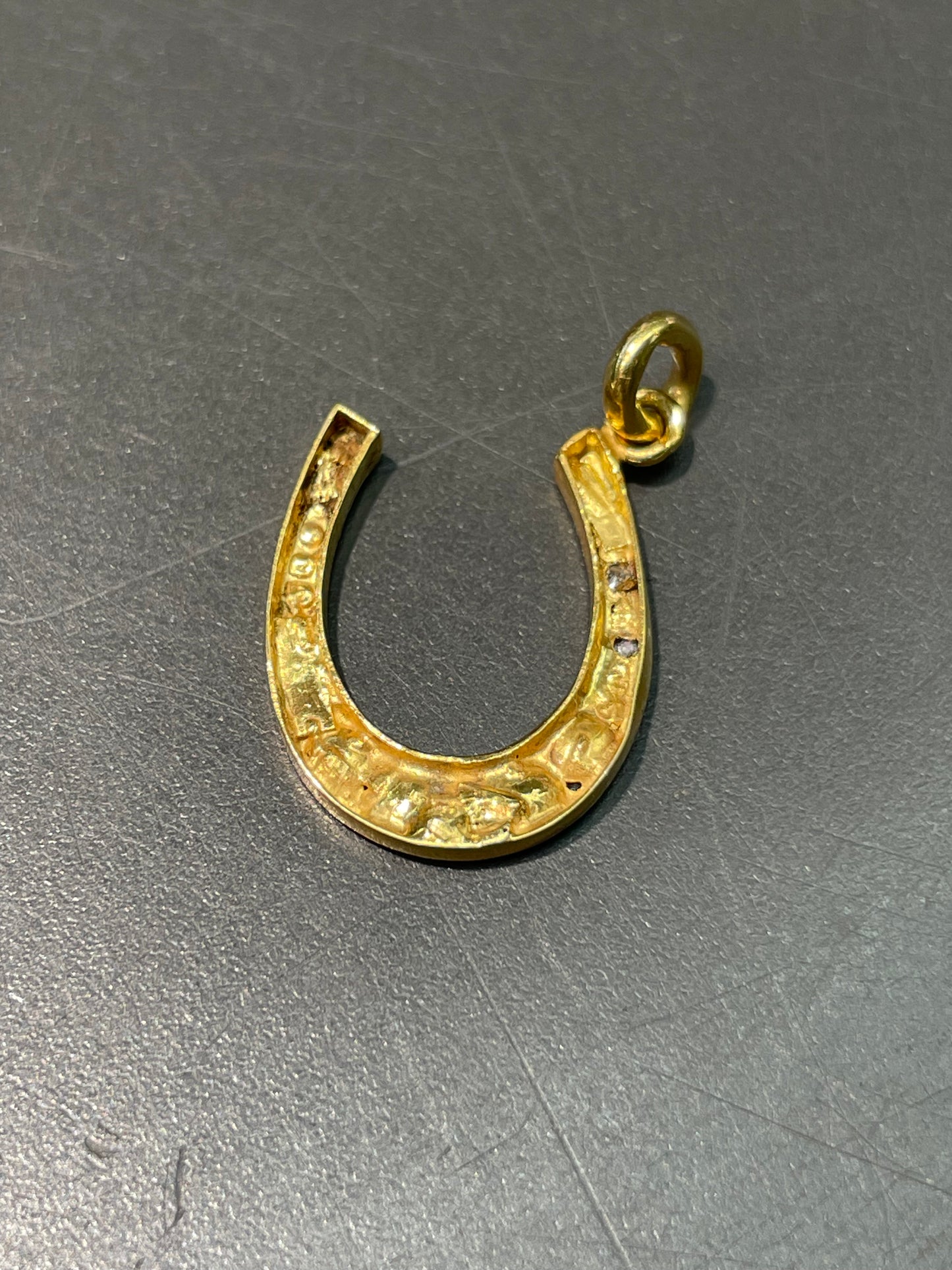Antique 14K Yellow Gold Rose Cut Diamond Horse Shoe Pendant