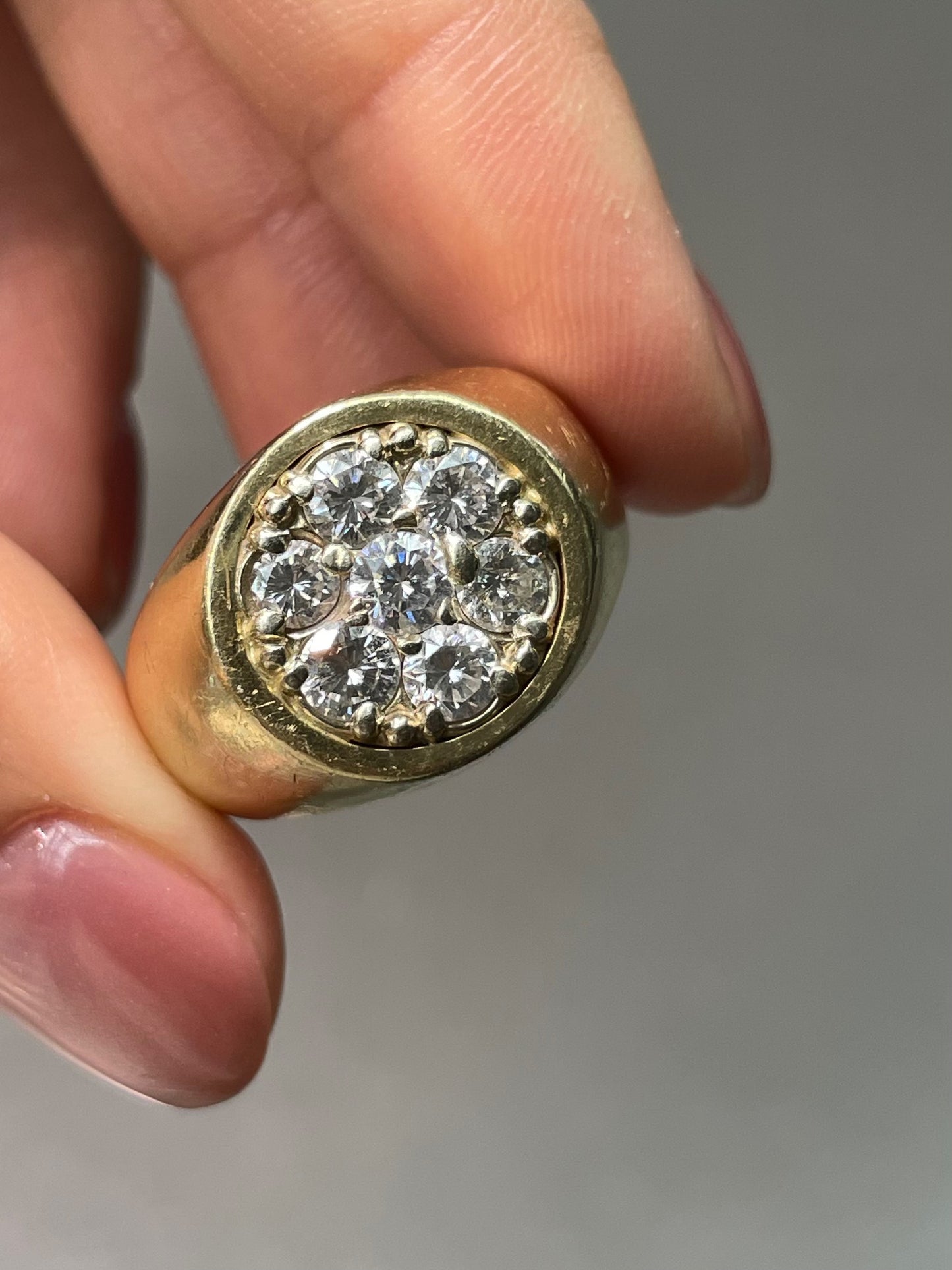 Vintage 14K Yellow Gold 1.40 CTW Diamond Cluster Signet Ring