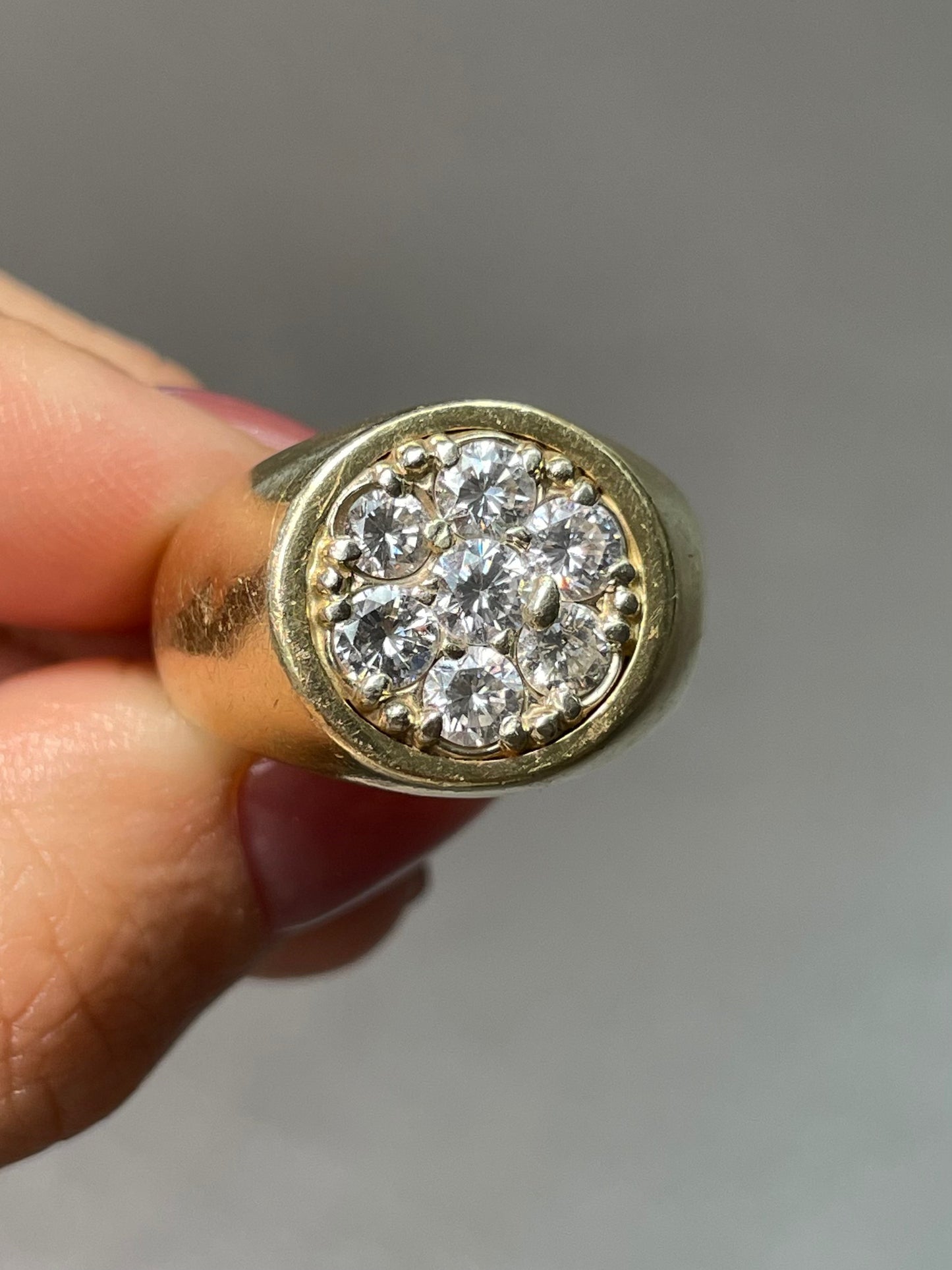 Vintage 14K Yellow Gold 1.40 CTW Diamond Cluster Signet Ring