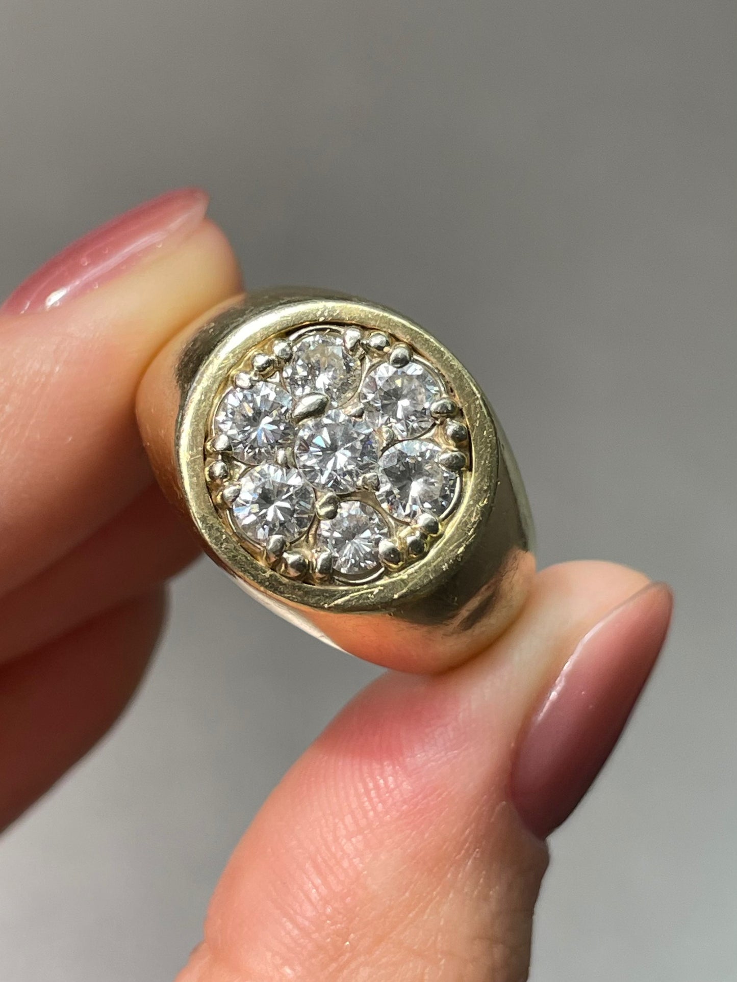 Vintage 14K Yellow Gold 1.40 CTW Diamond Cluster Signet Ring