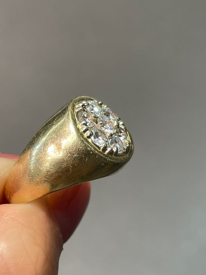 Vintage 14K Yellow Gold 1.40 CTW Diamond Cluster Signet Ring