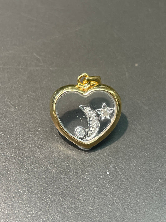 14K Yellow Gold Diamond Floating Heart Shaker Pendant