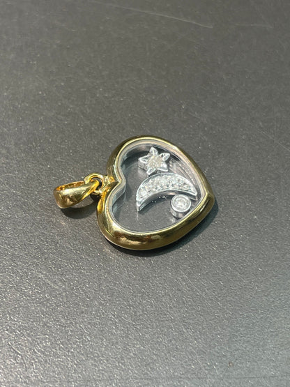 14K Yellow Gold Diamond Floating Heart Shaker Pendant