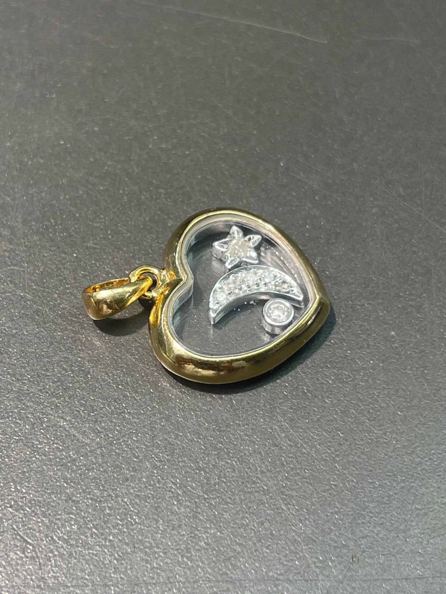 14K Yellow Gold Diamond Floating Heart Shaker Pendant