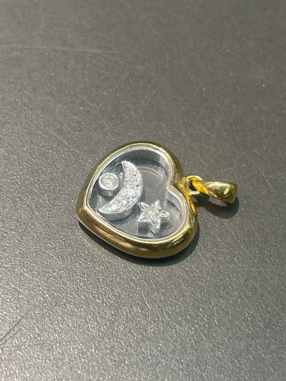 14K Yellow Gold Diamond Floating Heart Shaker Pendant
