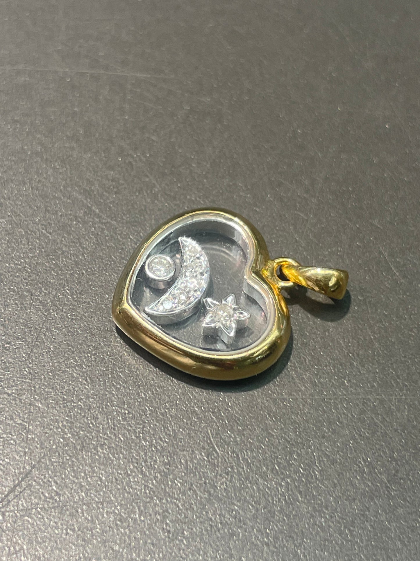 14K Yellow Gold Diamond Floating Heart Shaker Pendant