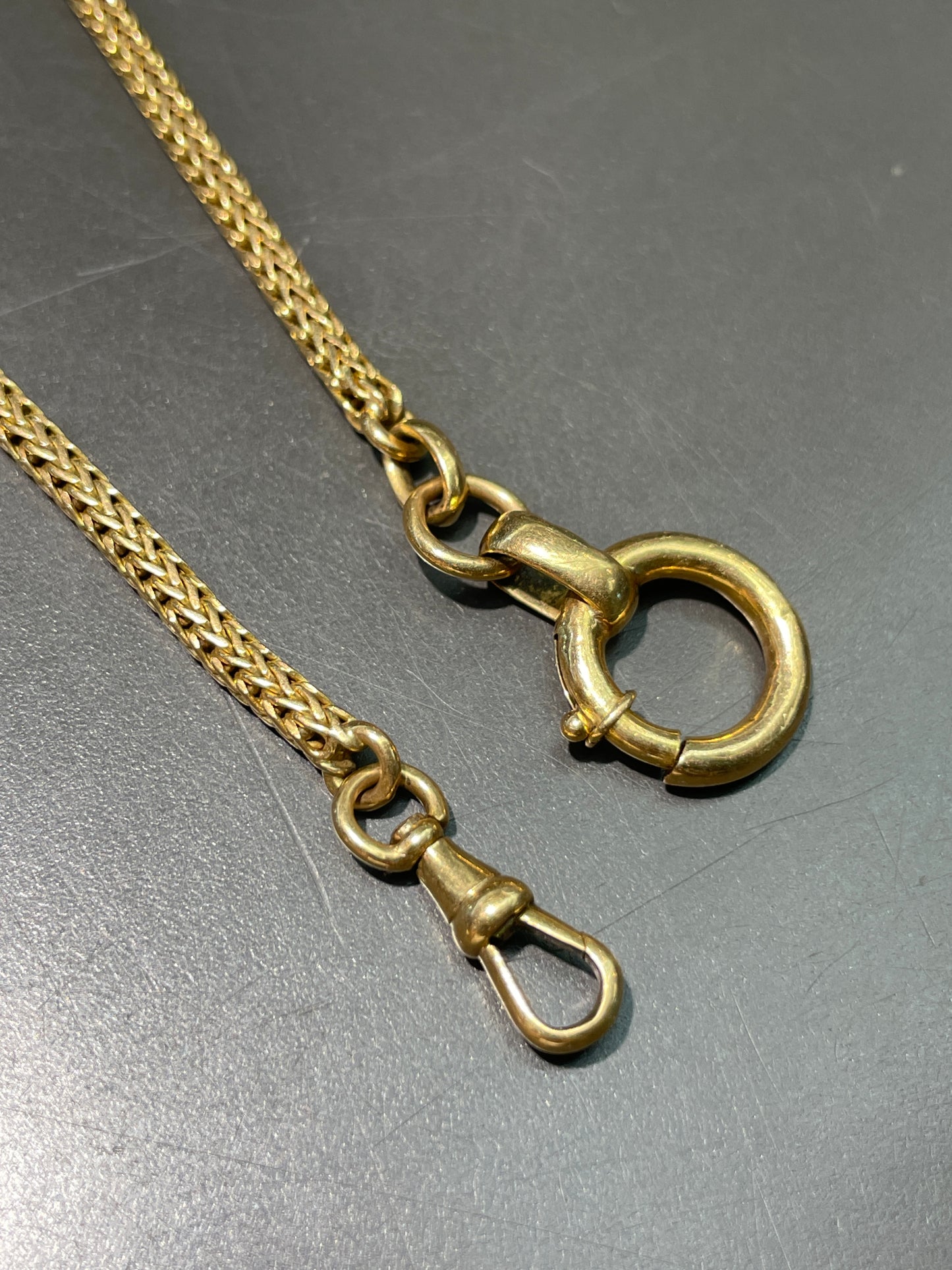 Vintage Portuguese 19K Gold Foxtail Watch Chain Necklace