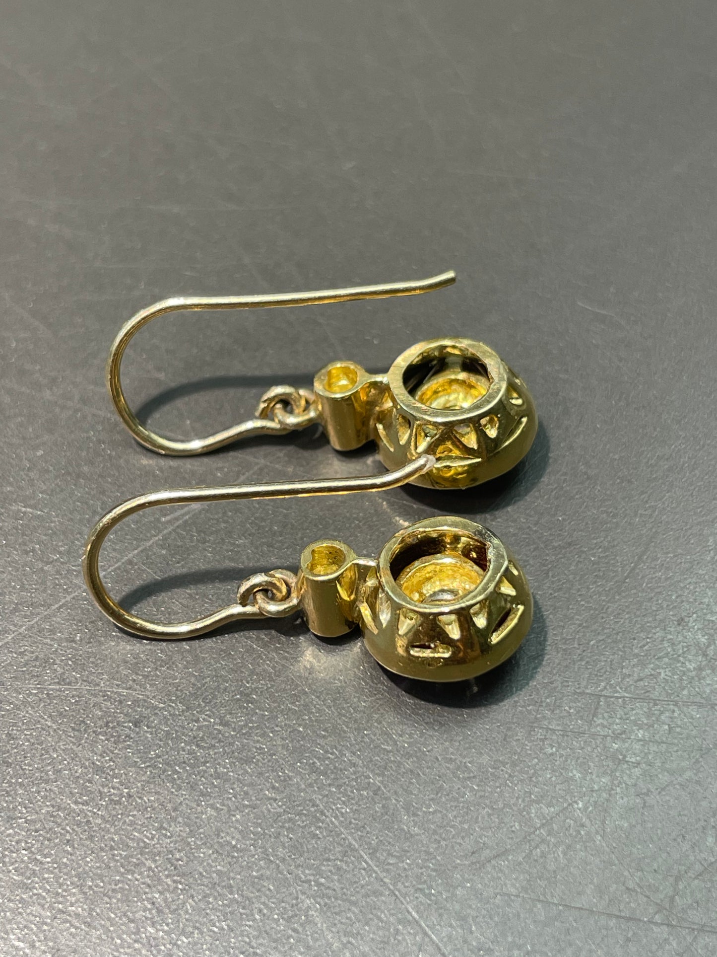 Antique 18K Yellow Gold Rose Cut Diamond Ruby Target Halo Earring