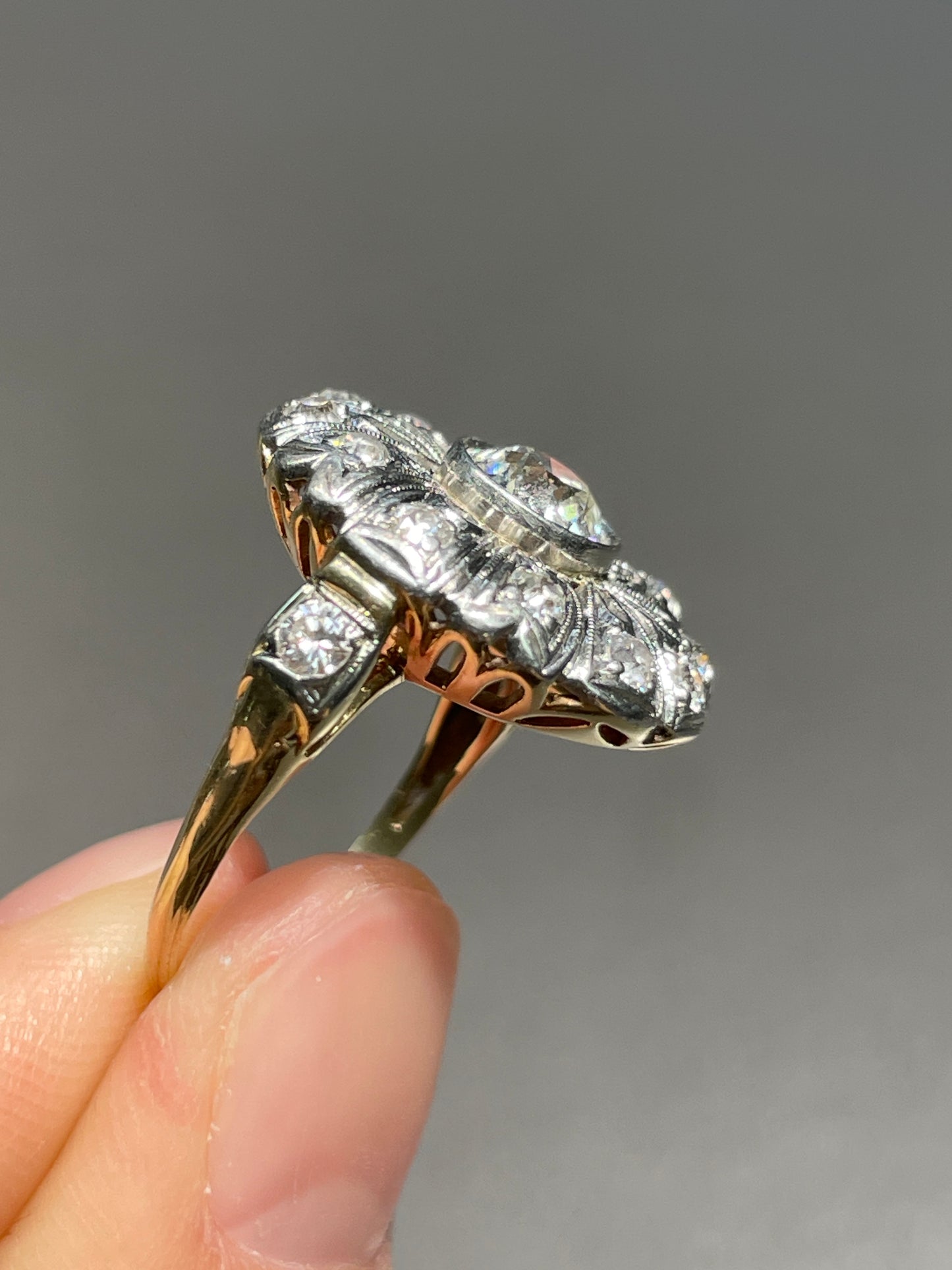 Antique Platinum 18K Gold 2.05 CTW Diamond Flower Cluster Ring