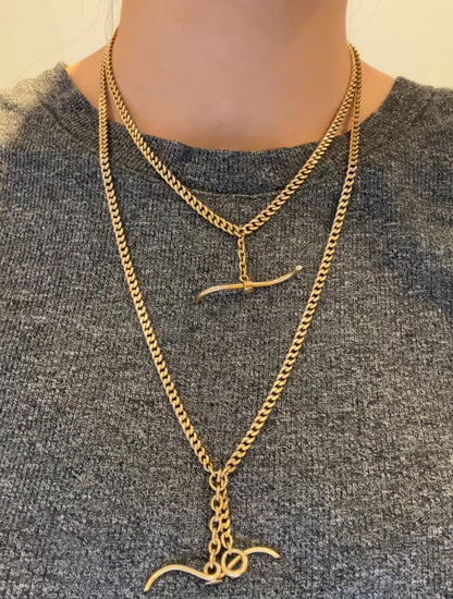 Vintage 14K Yellow Gold 4.0 mm Curb Link Albert Watch Chain Necklace