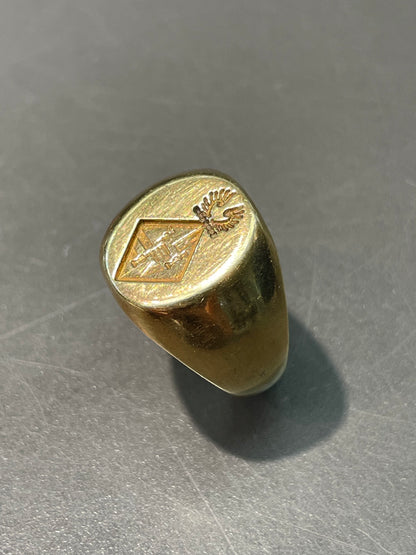 Vintage 14K Yellow Gold Shield Wing Intaglio Signet Ring