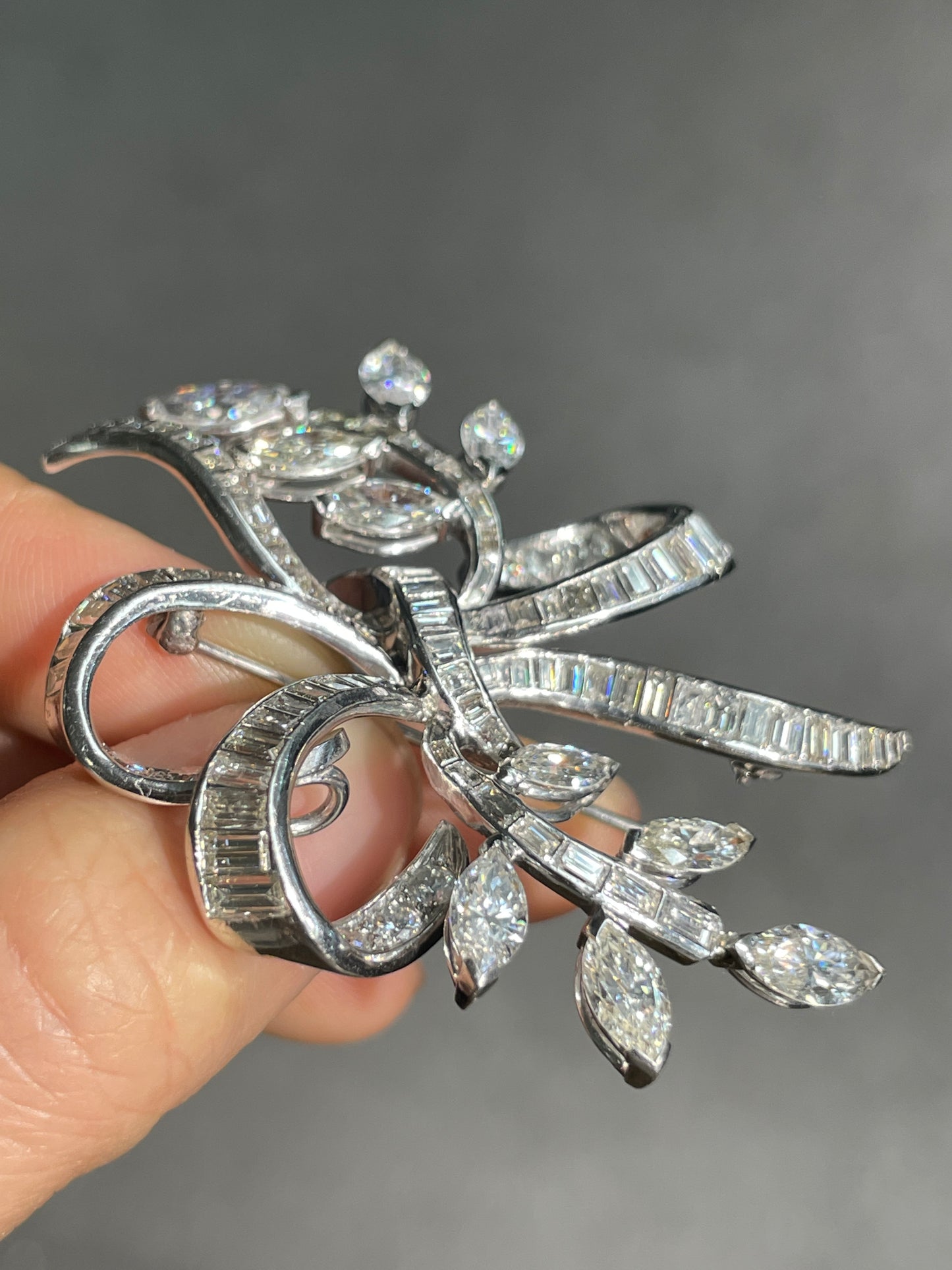 Mid-Century Platinum 9.18 CTW Diamond Spray Pendant Brooch