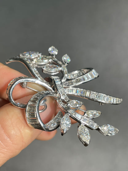 Mid-Century Platinum 9.18 CTW Diamond Spray Pendant Brooch