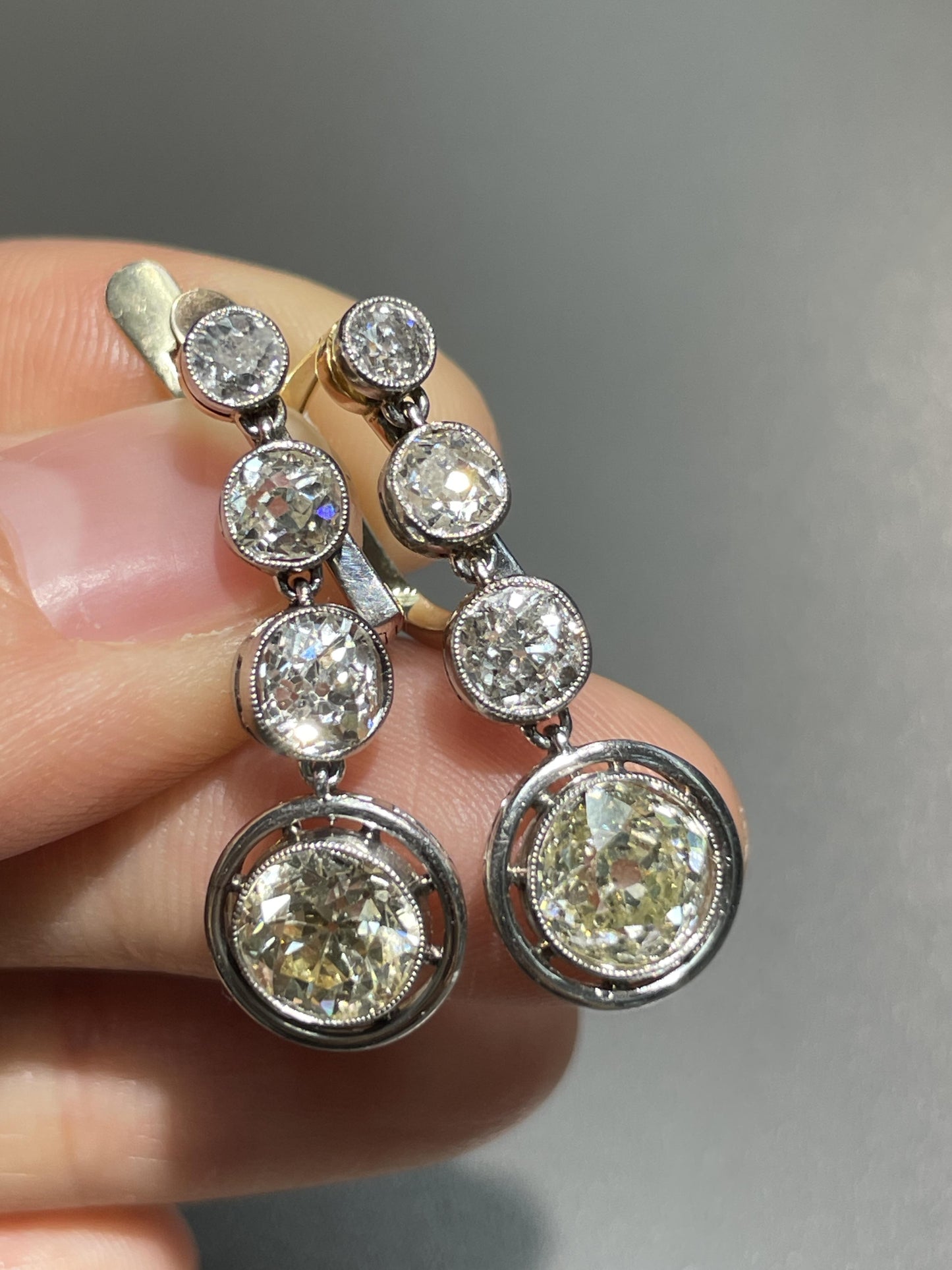 Edwardian 4.8CTW Old Mine Cut Diamond Drop Earrings