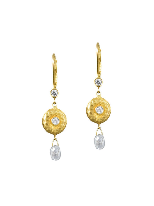 14K Gold 1.28 CTW Briolette Diamond Drop Earrings