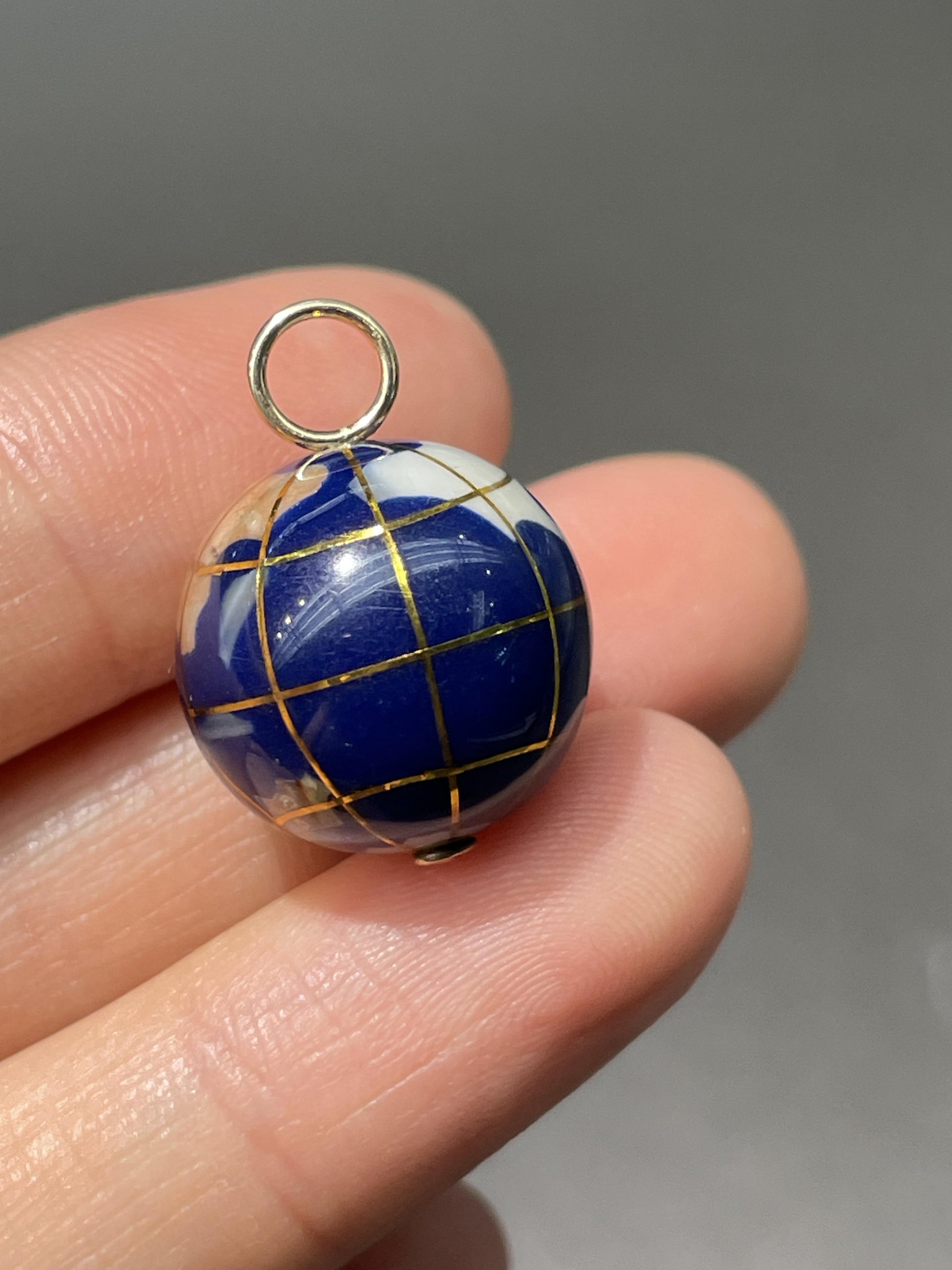 Vintage 14K Gold Hard-Stone Globe Charm