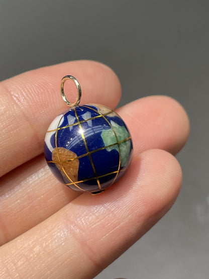 Vintage 14K Gold Hard-Stone Globe Charm