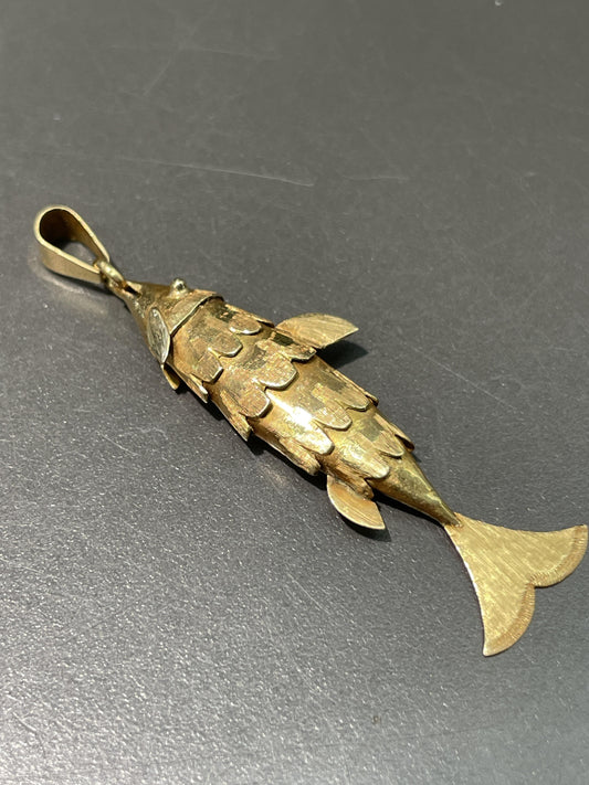 Vintage 14K Gold Medium Articulated Fish Cham