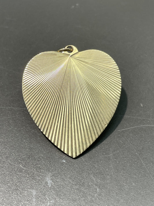 Vintage 14K Gold Large Engine Turned Heart Charm
