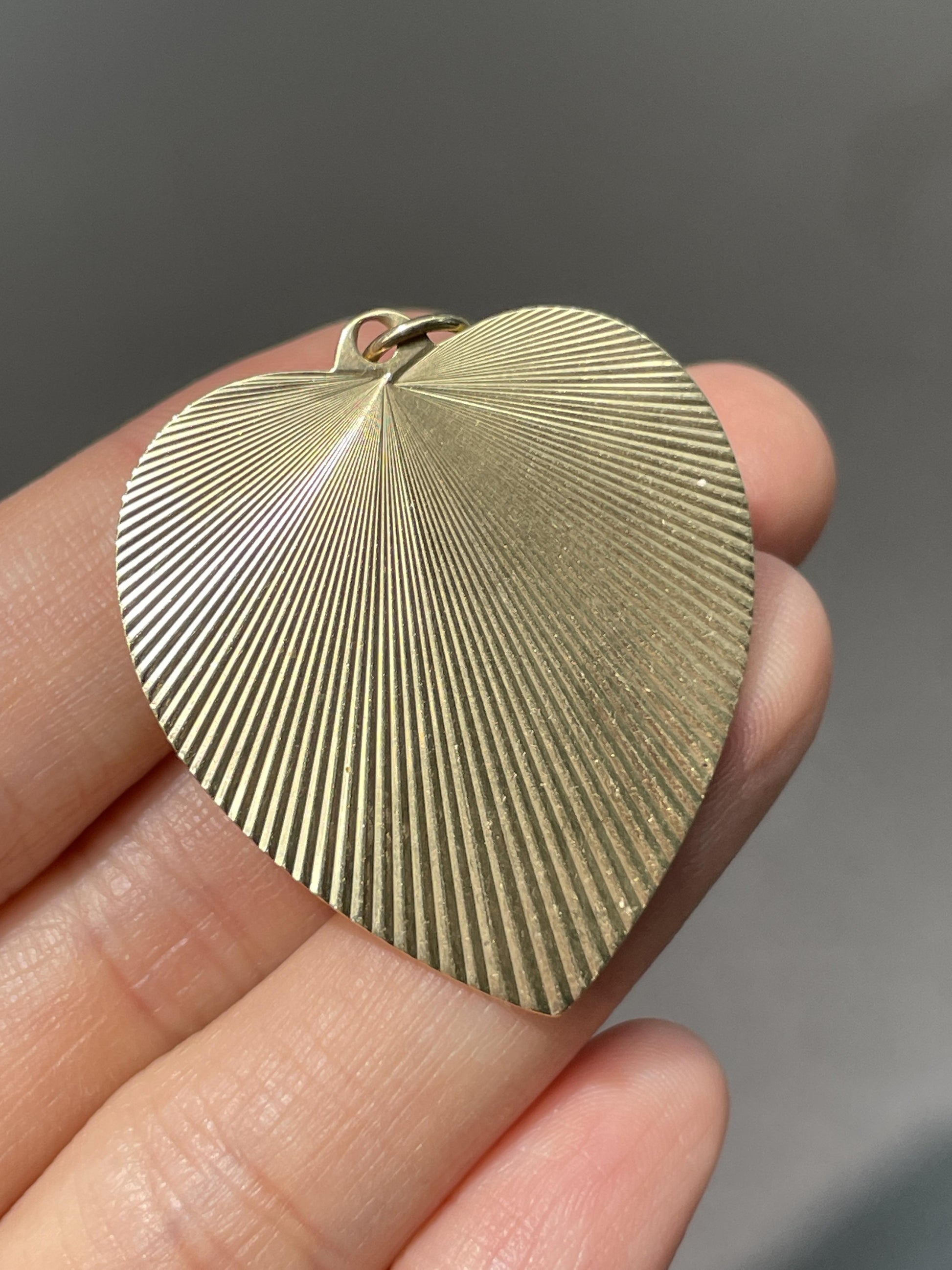 Vintage 14K Gold Large Engine Turned Heart Charm