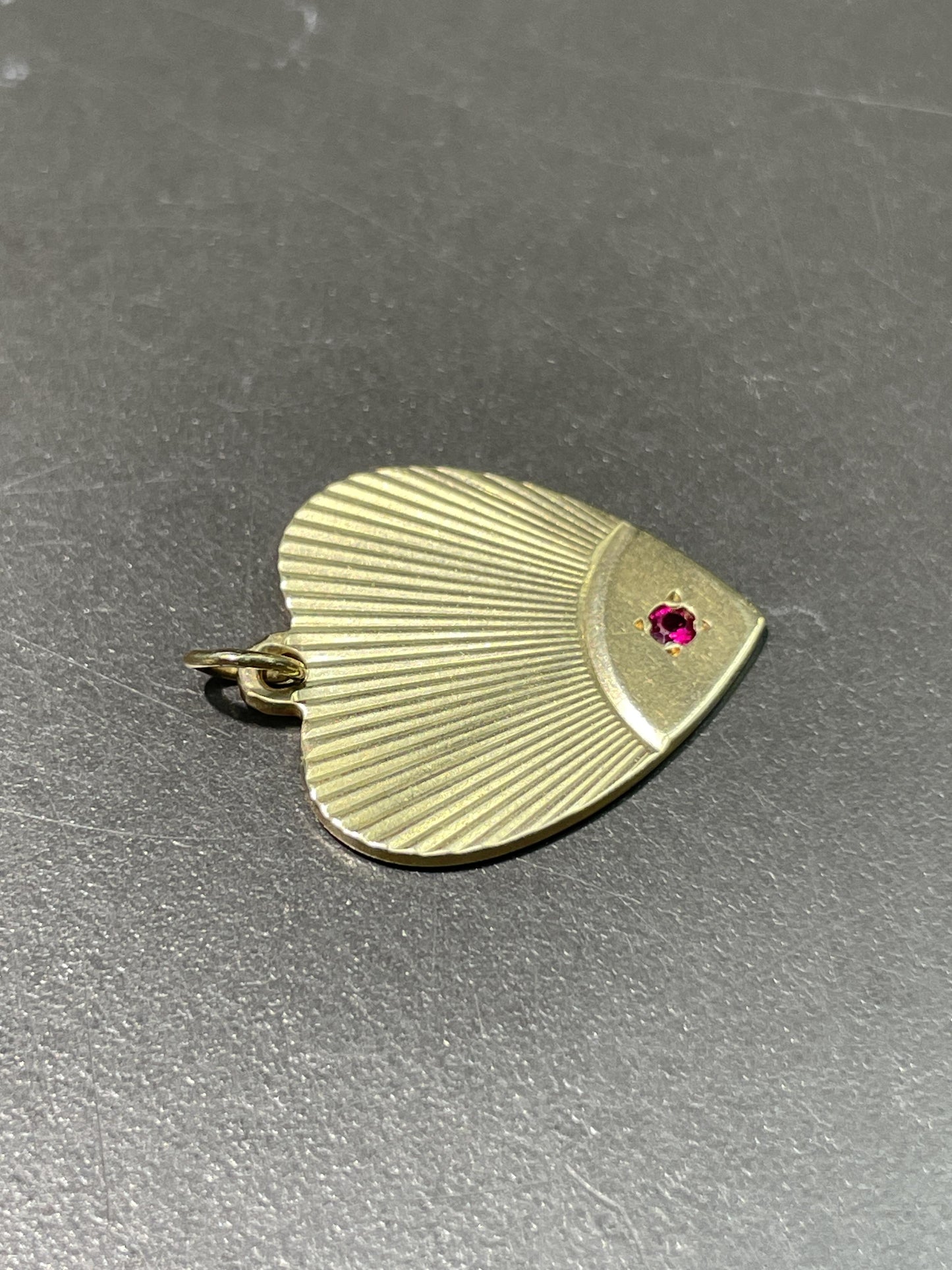 Vintage 14K Gold Ruby Engine Turned Heart Charm