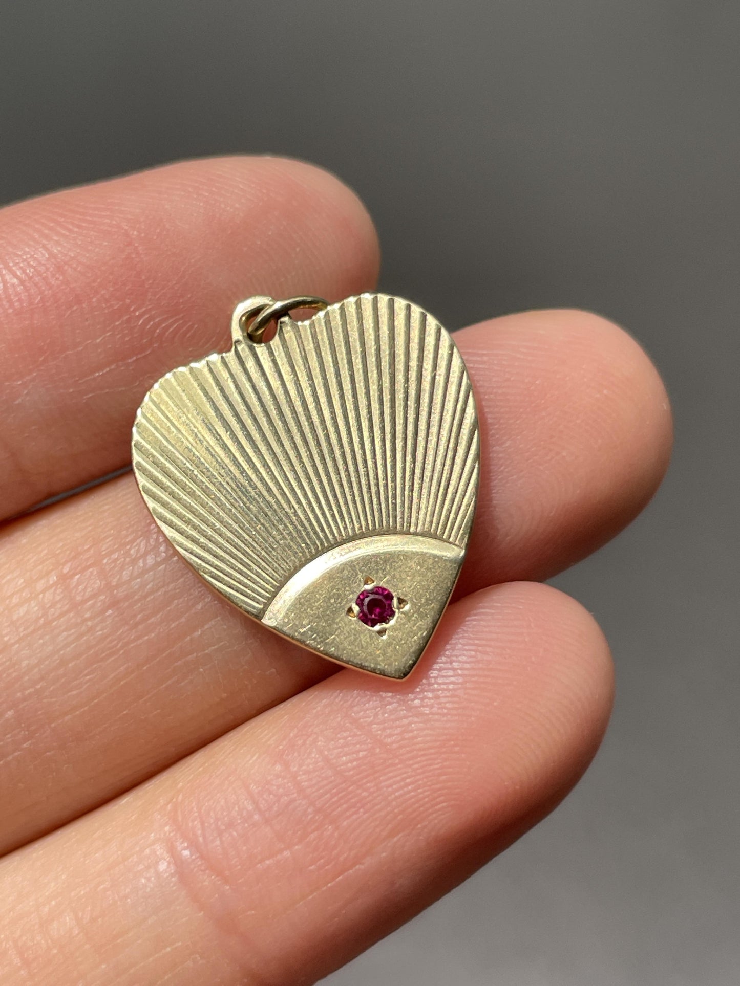 Vintage 14K Gold Ruby Engine Turned Heart Charm