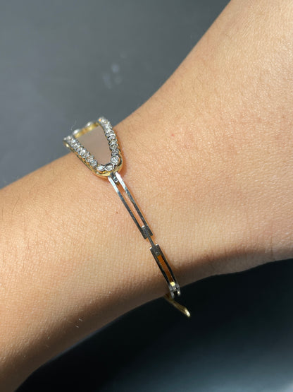 Antique French 18K Gold Topped Platinum Diamond Camphor Glass Bracelet