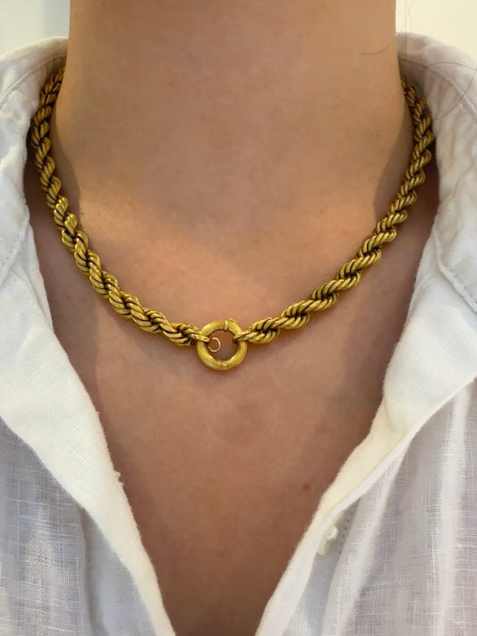 Antique 18K Yellow Gold Twisted Rope Chain Link Necklace