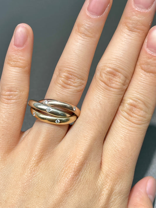 Vintage 14K Gold Tricolor Diamond Trinity Ring