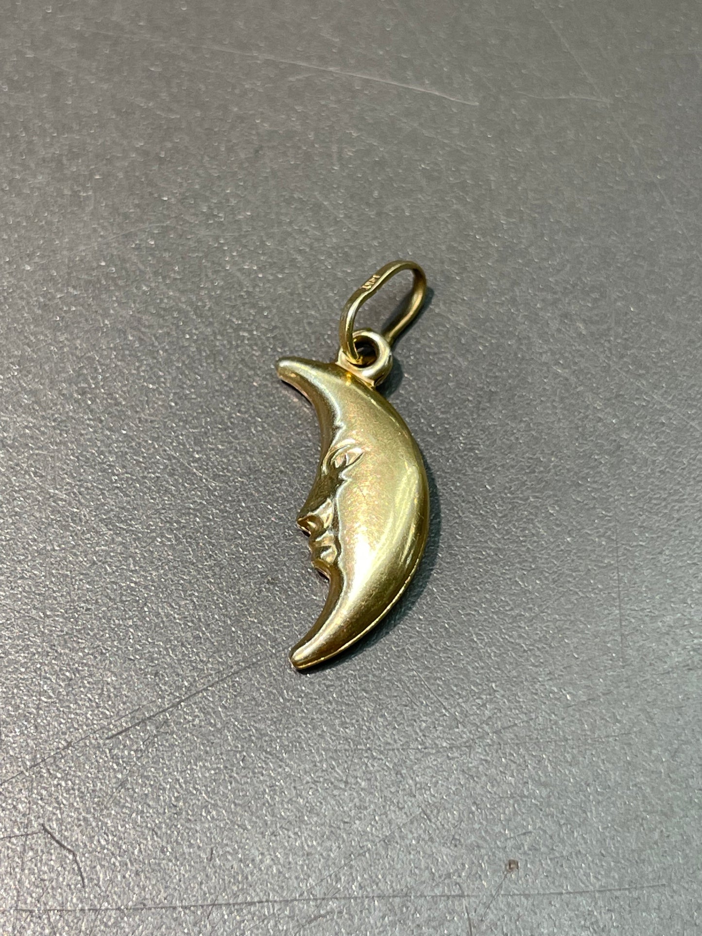 Vintage 14K Yellow Gold Crescent Man Charm Pendant