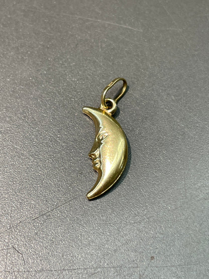 Vintage 14K Yellow Gold Crescent Man Charm Pendant
