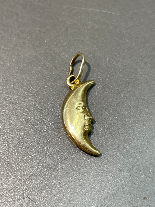 Vintage 14K Yellow Gold Crescent Man Charm Pendant