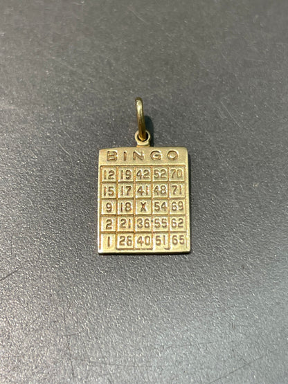 Vintage 14K Yellow Gold Bingo Board Game Charm Pendant