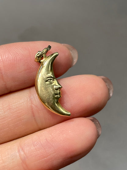 Vintage 14K Yellow Gold Crescent Man Charm Pendant