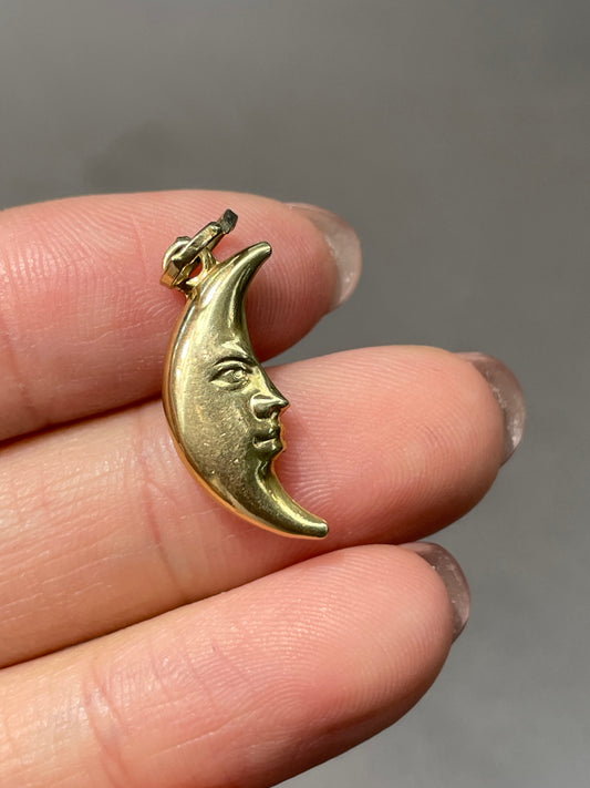Vintage 14K Yellow Gold Crescent Man Charm Pendant