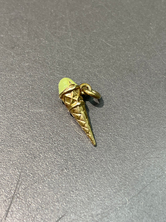 Vintage 14K Yellow Gold Enamel Ice Cream Cone Charm Pendant