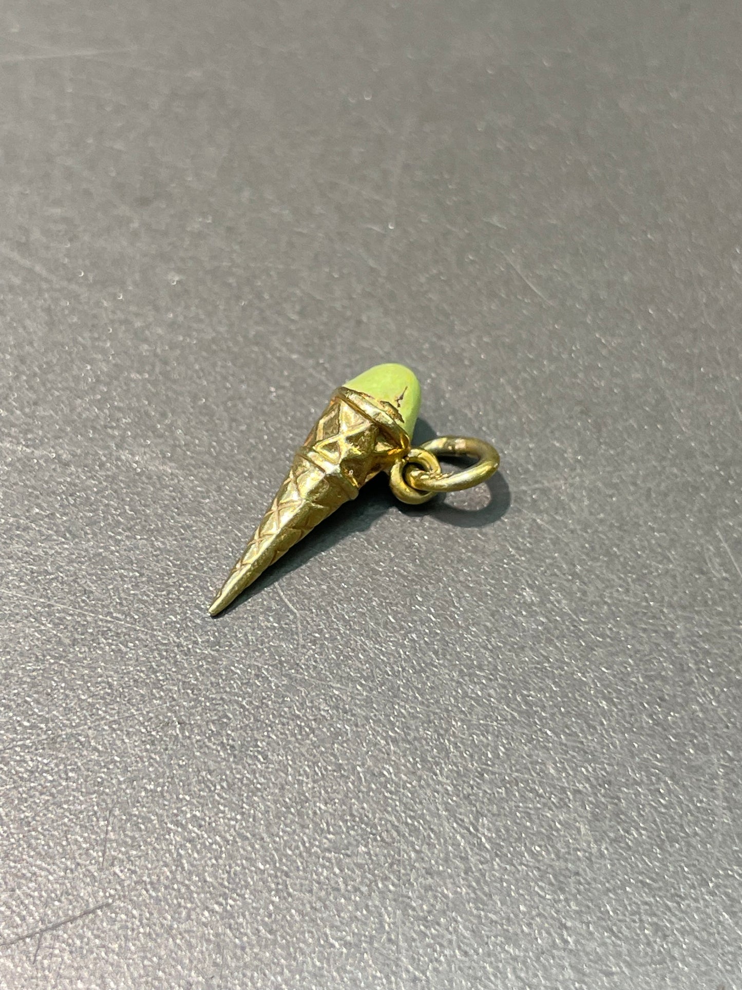 Vintage 14K Yellow Gold Enamel Ice Cream Cone Charm Pendant