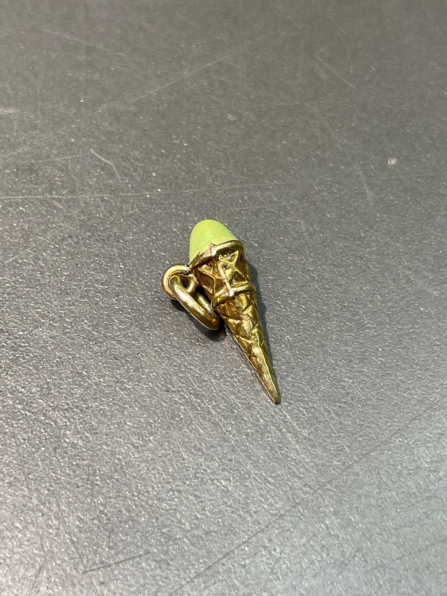 Vintage 14K Yellow Gold Enamel Ice Cream Cone Charm Pendant