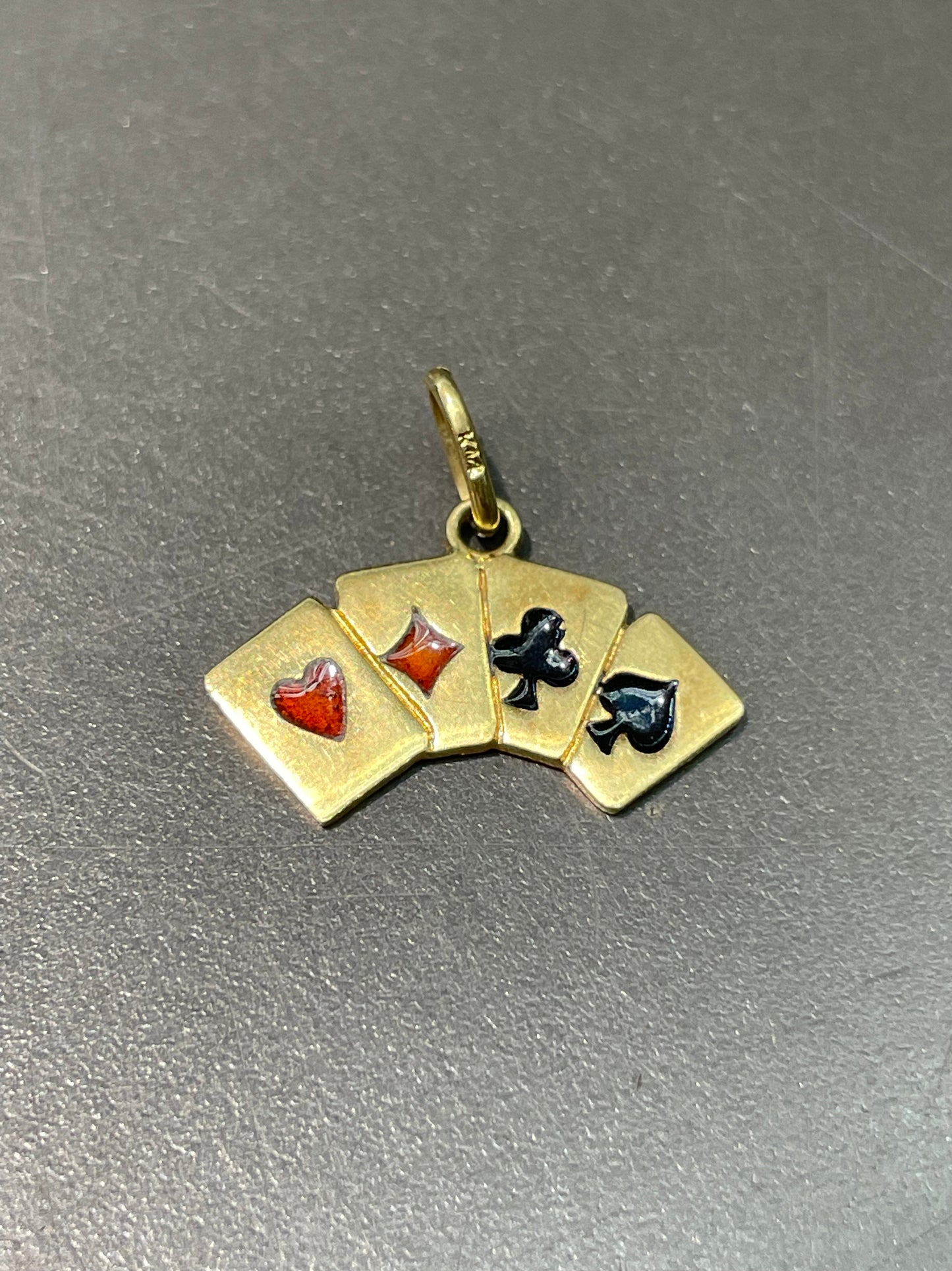 Vintage 14K Yellow Gold Enamel Motif Playing Card Charm Pendant