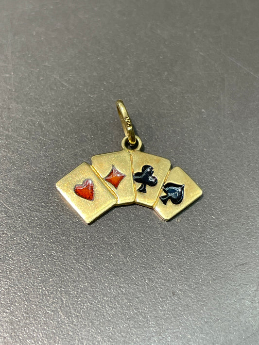 Vintage 14K Yellow Gold Enamel Motif Playing Card Charm Pendant