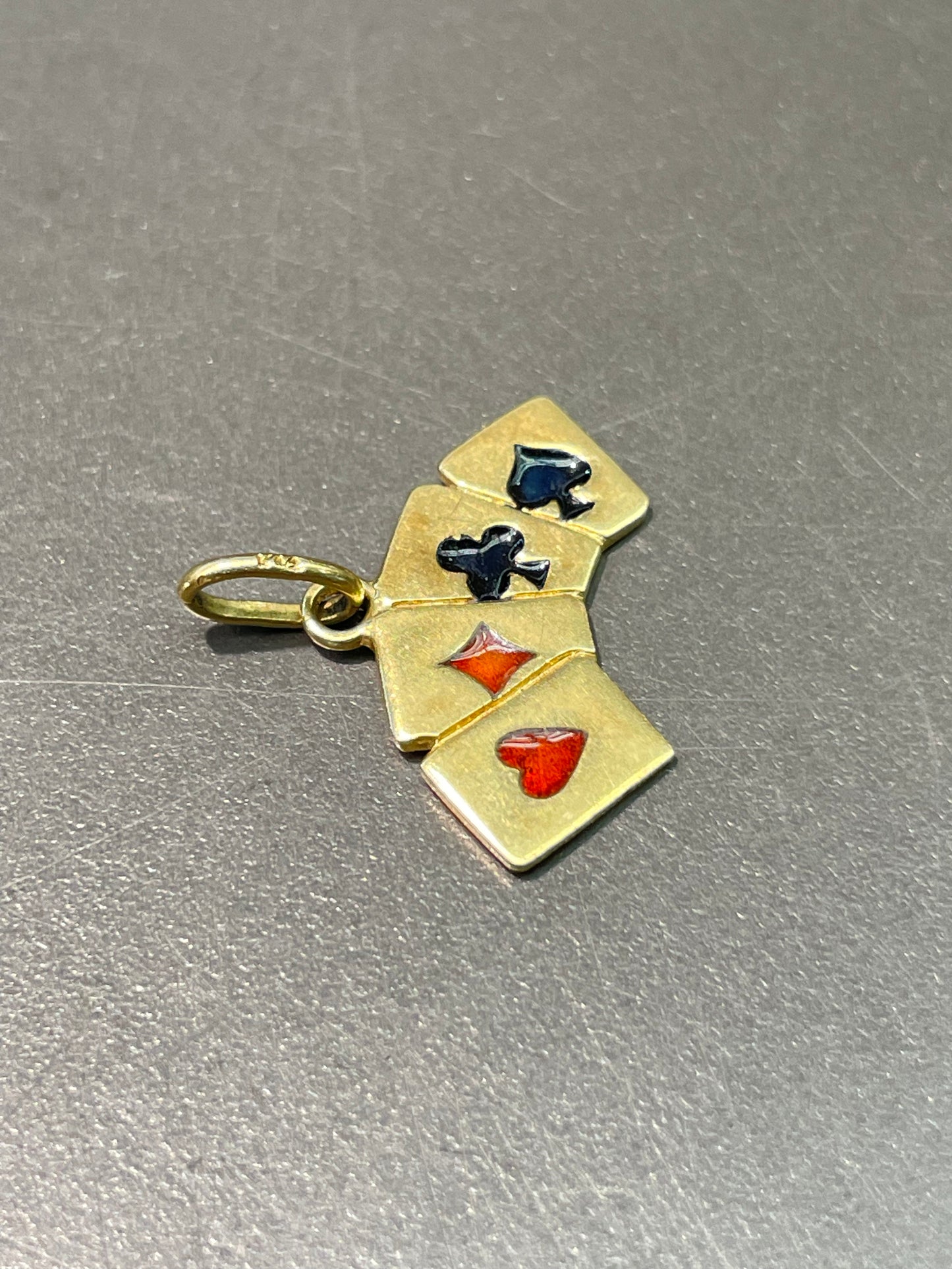 Vintage 14K Yellow Gold Enamel Motif Playing Card Charm Pendant