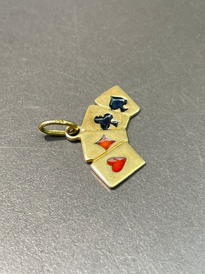 Vintage 14K Yellow Gold Enamel Motif Playing Card Charm Pendant