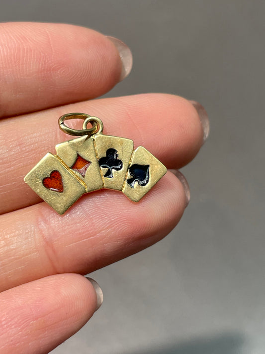 Vintage 14K Yellow Gold Enamel Motif Playing Card Charm Pendant