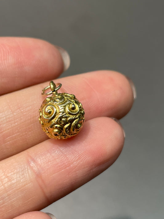 Antique 14K Yellow Gold Motif Ball Charm Pendant