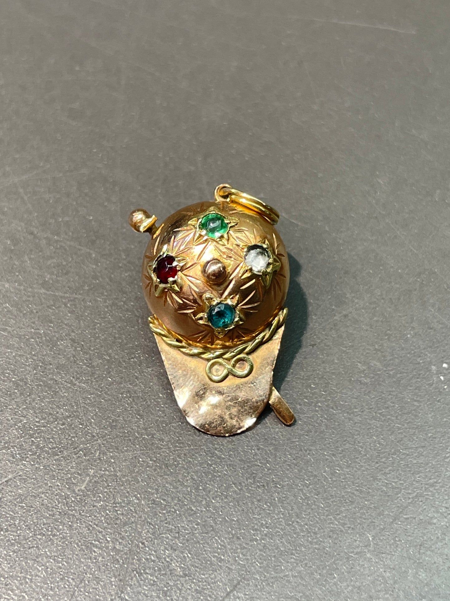 Vintage 14K Rose Gold Paste Jockey Cap and Whip Charm Pendant