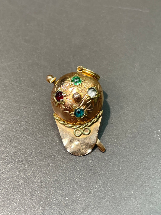 Vintage 14K Rose Gold Paste Jockey Cap and Whip Charm Pendant